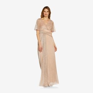 Adrianna Papell metallic draped gown in Rose Gold